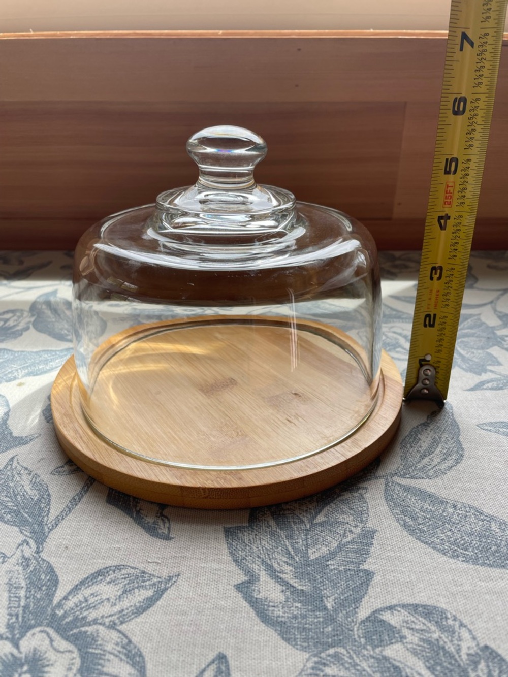 Vintage Glass Cloche Dome with Bamboo Base Cheese Dome Display Cover Home Decor - Picture 7 of 8